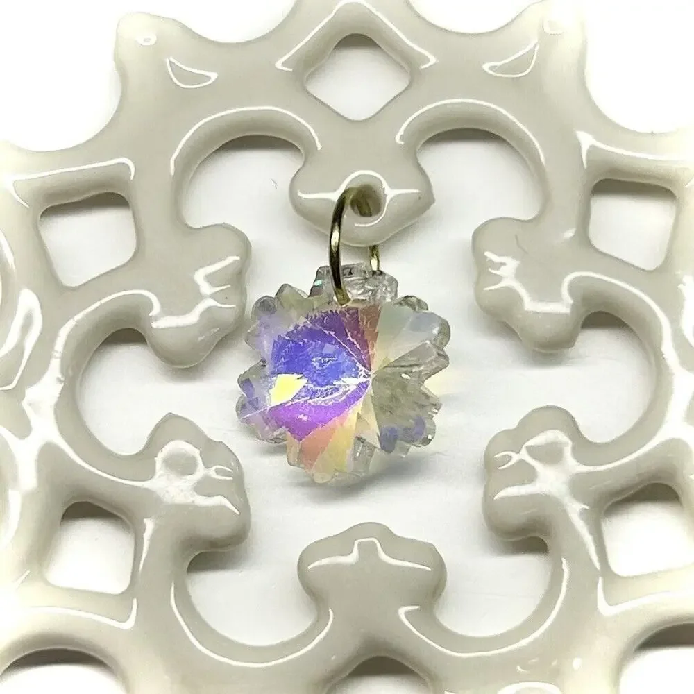Christmas Snowflake Ornament White Ceramic Tree Decoration w/Gem Decor Holiday